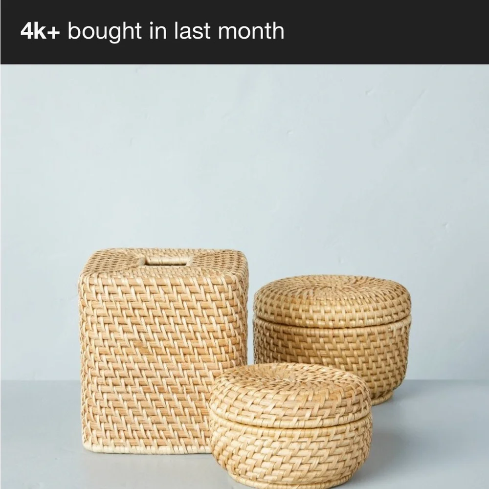Medium & Small Rattan Woven Basket with Lid Natural Hearth & Hand with Magnolia